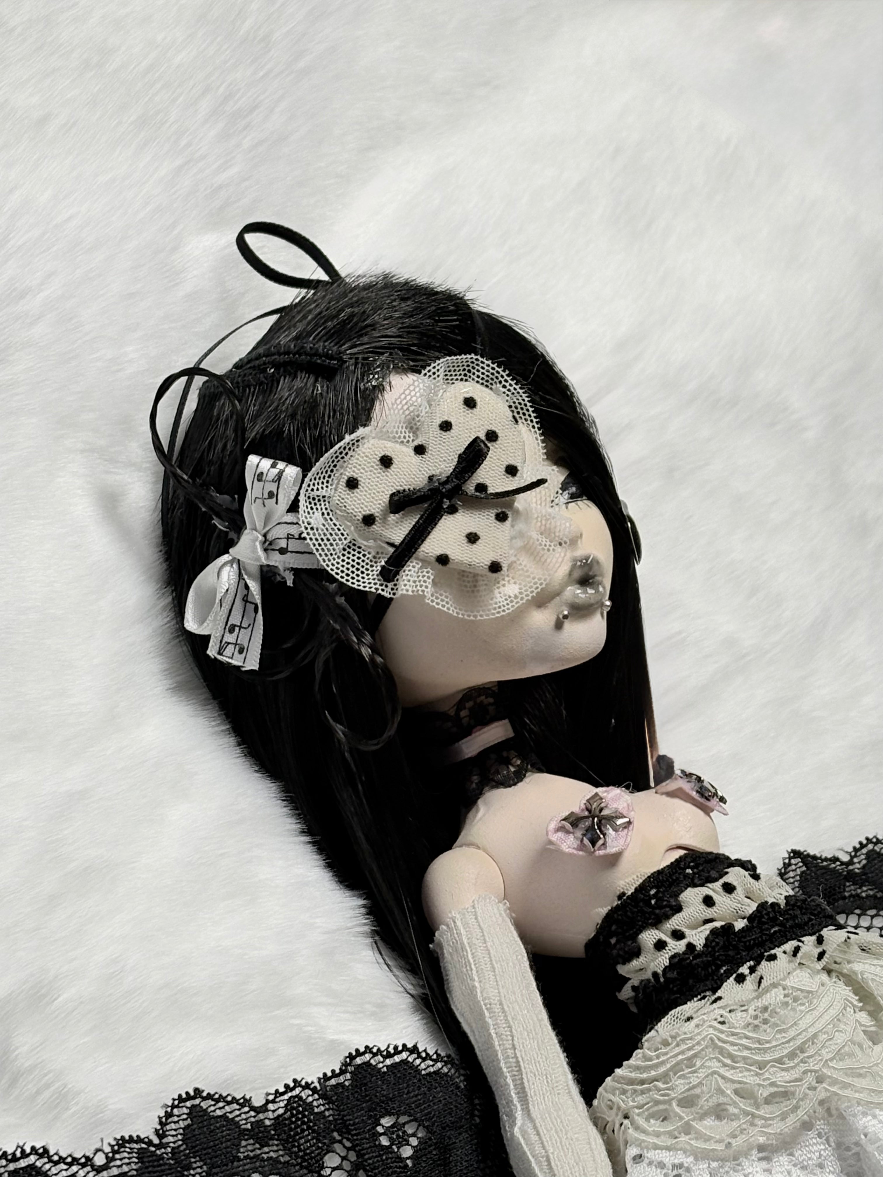 𑣲-Unique (OOAK) custom doll with black and white polka dots