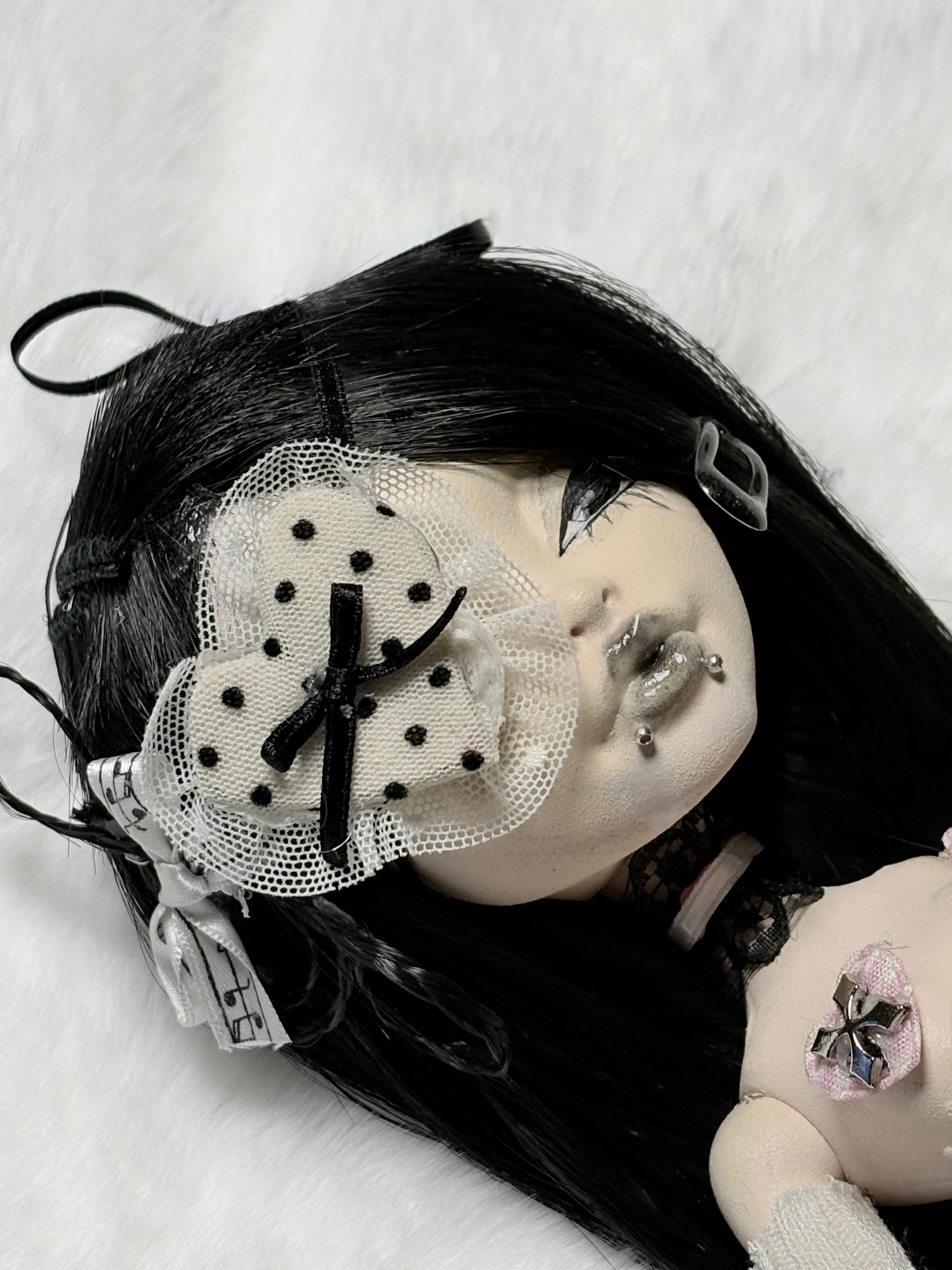 𑣲-Unique (OOAK) custom doll with black and white polka dots